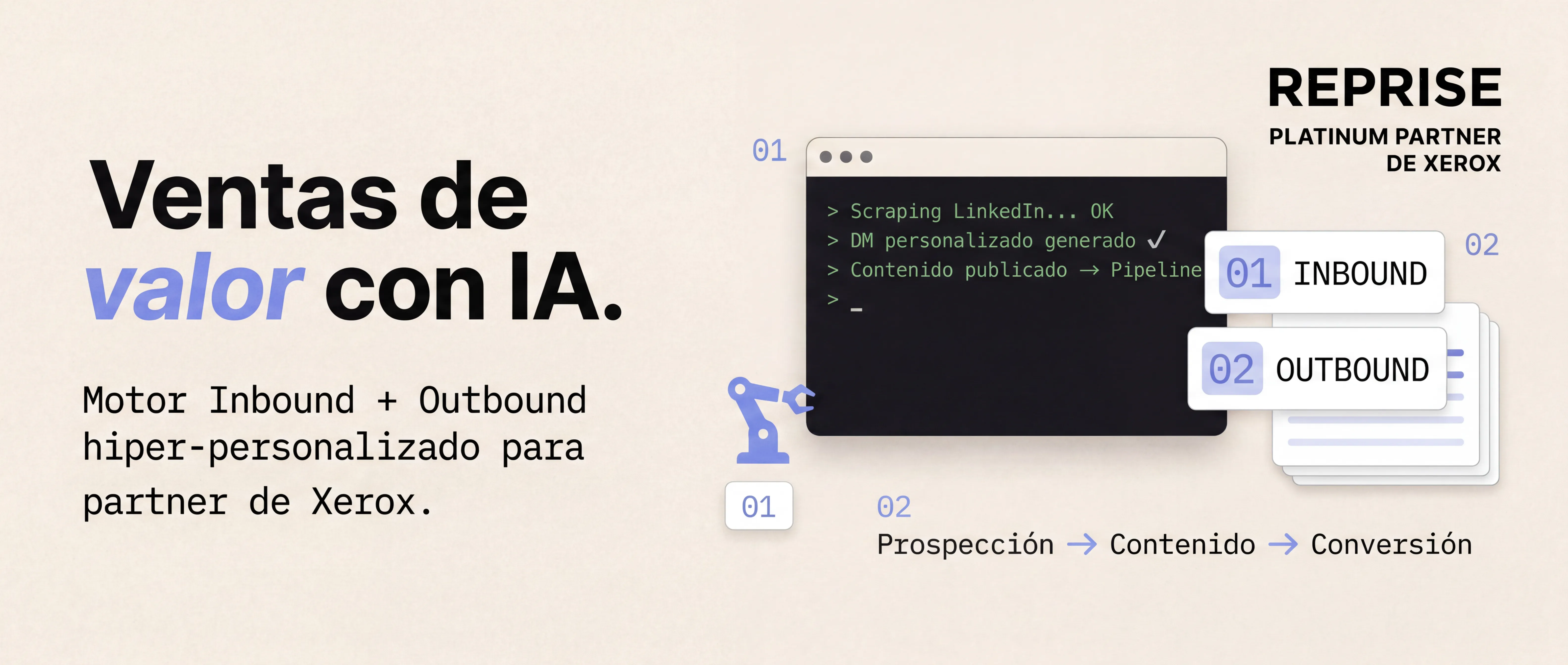 Ventas de valor con IA — motor Inbound + Outbound para Reprise